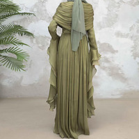 Robe de soirée de luxe modeste pour femme, col montant, manches longues à volants, idéale pour le Ramadan