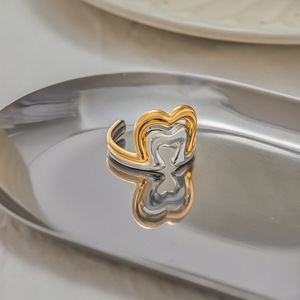 Heart Shaped <b>Open</b> <b>Ring</b> Gold Silver Color Block Unisex Fashion Jewelry Gift - Product Image 3