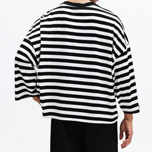 Nueva Camiseta de Moda OEM de Diseñador, a Rayas, Holgada, de Manga <span class=keywords><strong>3</strong></span>/4 y Corte Cuadrado - Product Image 3