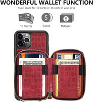 Étui de téléphone de luxe en cuir de crocodile avec blocage RFID pour femme, bandoulière et fermeture éclair, pour iPhone 15/16 Pro Max et cartes de crédit
