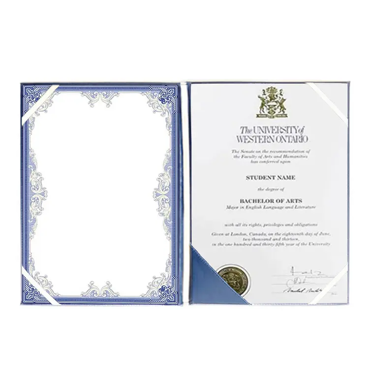 Ribbon Corner PU Leather A4 Award Velvet Graduation Certificate Holder Folder Certificate Cover With Velvet Lining