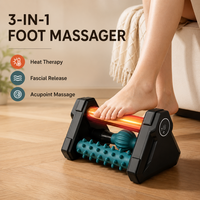 Masseur de pieds électrique chauffant 3-en-1 avec rouleau pour massage des tissus profonds, libération des fascias et points d'acupression, pour soulager la fasciite plantaire