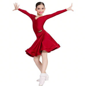 महिला लड़कियों के लिए उच्च गुणवत्ता वाली लंबी आस्तीन लेटिन नृत्य पोशाक पहने - Product Image 2