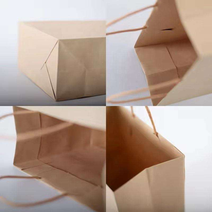 Sacs en papier kraft pour <span class=keywords><strong>courses</strong></span>, avec poignée découpée, en stock, blanc et brun, recyclés, pour la vente en gros, à emporter, avec logo - Product Image 3