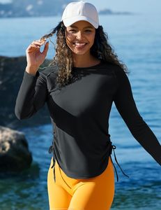 Toptan mayo Beachwear 2024 sörf kadın UPF 50 + ayarlanabilir yan dantela aktif özel baskılı kaşıntı önleyici & egzersiz üst - Product Image 1