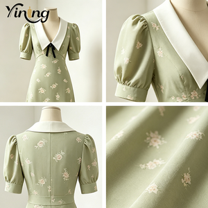 Abito Midi Verde Chiaro con Colletto <span class=keywords><strong>Peter</strong></span> Pan e Maniche a Sbuffo, Vestito Dolce da Donna, Servizio OEM ODM, Produzione in Piccoli Lotti, Fabbrica con 19 Anni di Esperienza - Product Image 4