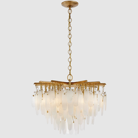 Lámpara de Techo Colgante LED Moderna de Lujo, Estilo Minimalista XZ, para Comedor o Sala de Estar, con Cristal de Alabastro en Forma de Hoja y Detalles en Latón, para Techos Altos