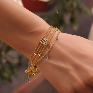 Bracelet tendance en acier inoxydable 316L plaqué or PVD, multi-brins avec breloque en cristal, pour femme, cadeau - Product Image 3