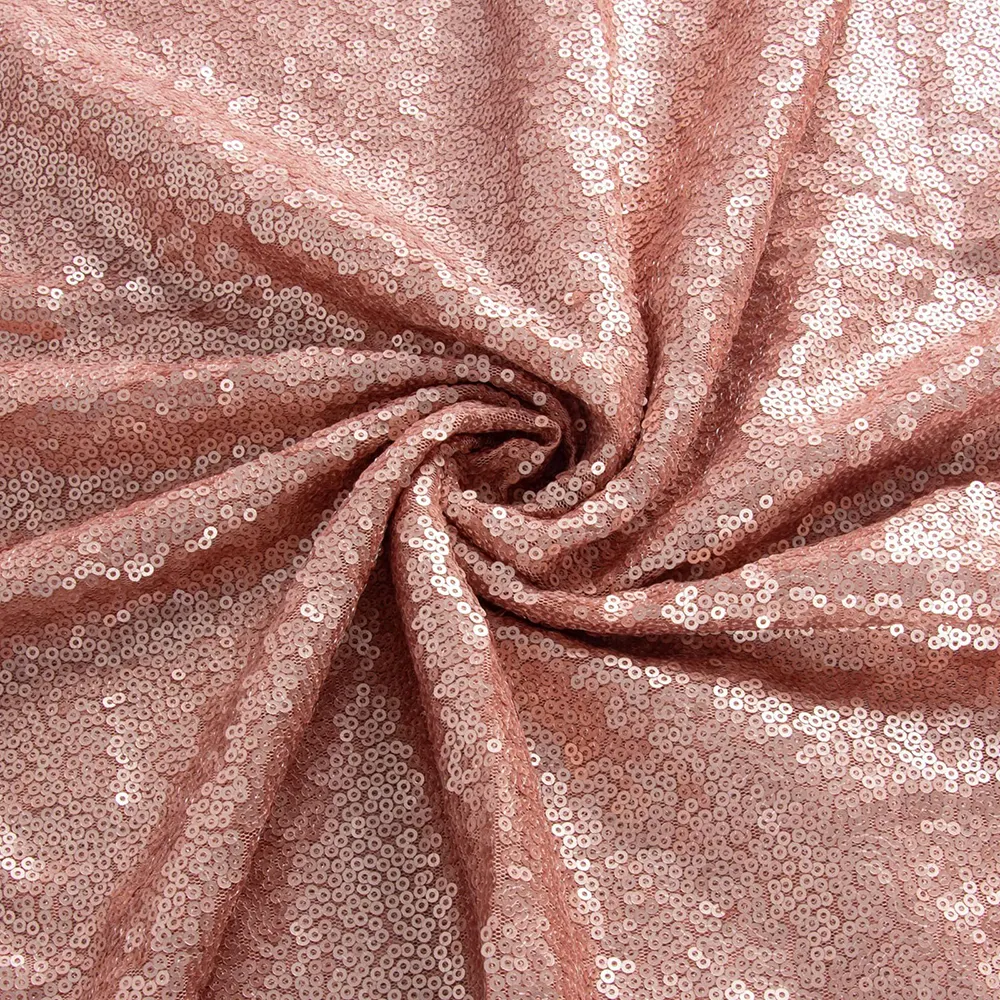 High Quality Deluxe Embroidered Elastic Glitter Wedding Dress Sequin Fabrics Cloths 3mm Blush Shiny Fabric