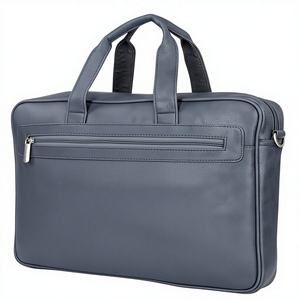 Sac messager élégant pour ordinateur portable en cuir véritable bleu ardoise, léger, avec bandoulière rembourrée et organisateur multi-poches - Product Image 1