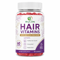 Gummies de vitamines capillaires OEM à la biotine, acide folique, multivitamines pour la croissance des cheveux, ongles forts, peau éclatante, complément alimentaire beauté