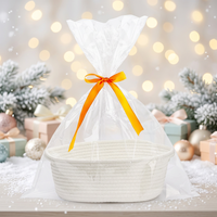 Panier de rangement rectangulaire pliable en corde de coton tressée, durable, écologique et de luxe, avec sac cadeau et ruban