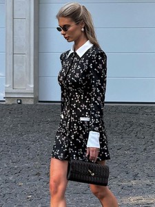 Robe élégante de style européen et américain, classique, noire, imprimée, en polyester, style A, vêtements pour femmes russes - Product Image 2
