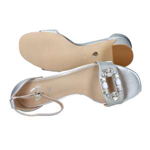 Women's Heeled Sandal Silver 6 Cm Heel Size 36 Crystal Buckle Ankle Strap - Product Image 6