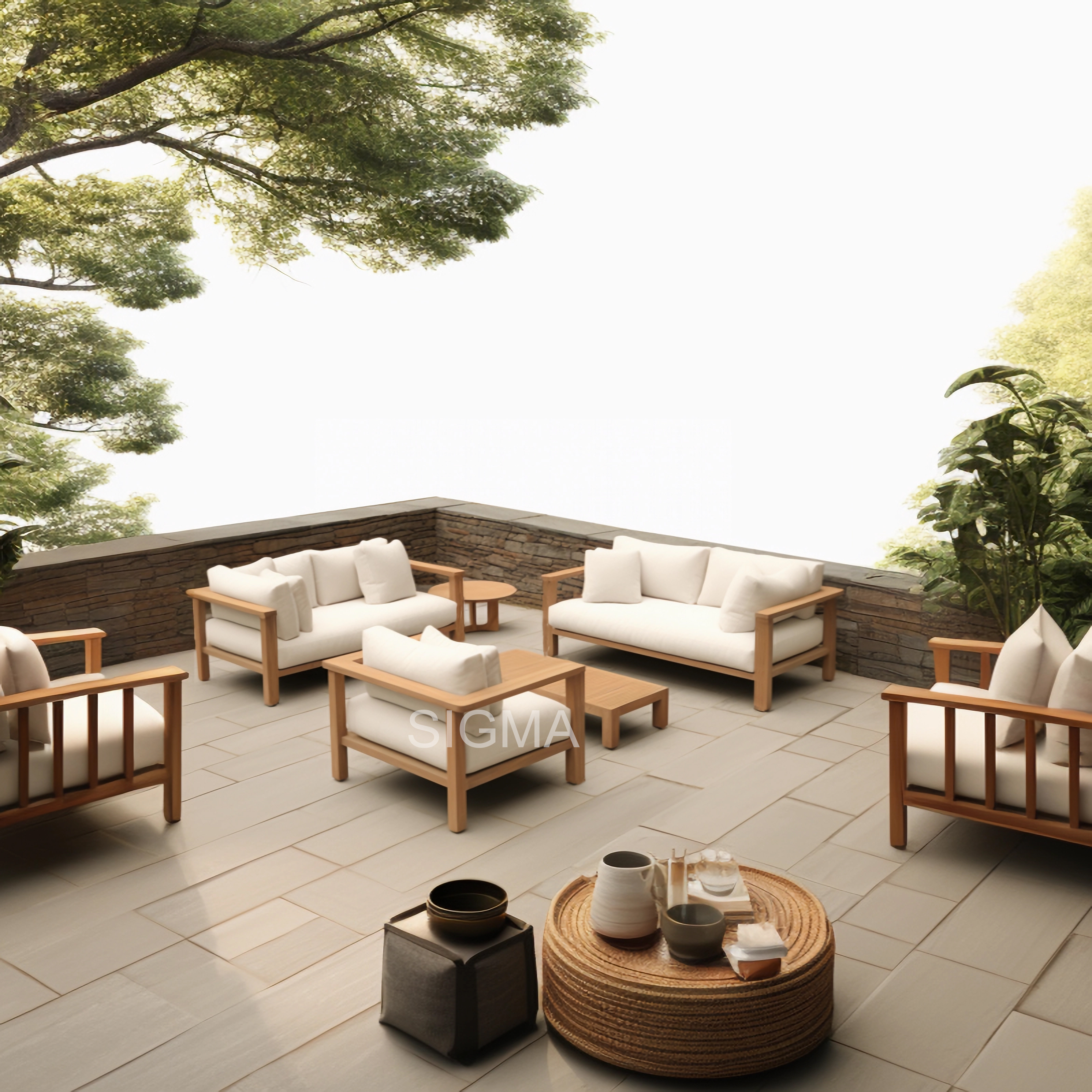 Light Luxury Outdoor Patio Hotel Sets Sofa Couch Teak Wood Lounge Furniture Teak Garden Sofa