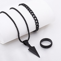 Ensemble de bijoux pour homme, pendentif flèche punk, collier, bracelet et bague en forme de flèche plaqué or, accessoires de mode hip hop
