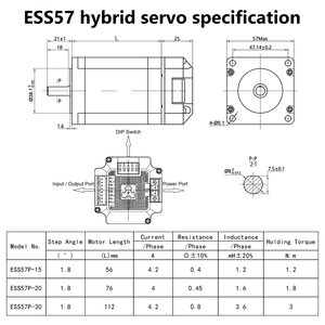 มอเตอร์ไฮบริด 8 มม. 23 พร้อมตัวควบคุมไดรเวอร์ในตัว 2 เฟส วงจรปิด ESS57 DC24-48V ESS57 มอเตอร์ไฮบริด 57 มม. 2 เฟส รุ่น C - Product Image 2