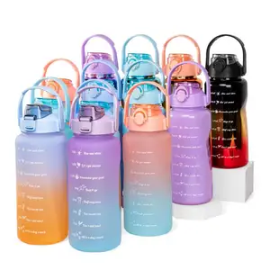 2023 Hotsale Große Kapazität halbe Gallone 64 oz Farbverlauf Farbe 3 in 1 Set Gym Motivierende Wasser flasche