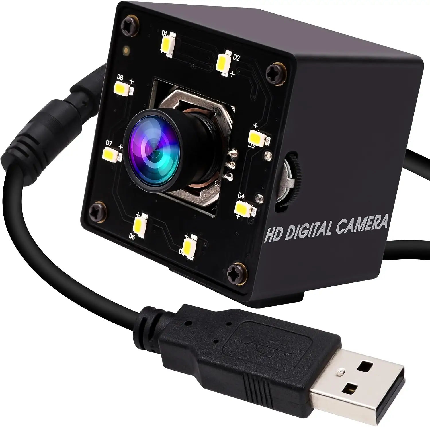 ELP 4K USB 웹캠 야간 투시경 8MP 자동 초점 웹캠 PC 노트북 IMX415 미니 UVC USB2.0 보안 비디오 카메라 (백색 LED 포함)