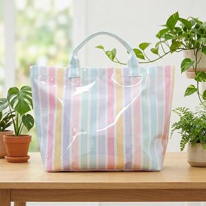 Custom Print Polyester <b>Canvas</b> Glossy PVC Coating Tote Bag Women Travel Shoulder Bag Waterproof Beach Bag - Product Image 3