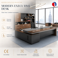 Bureau de direction en forme de L, noyer et gris anthracite bicolore, avec panneau frontal flottant, bureau d'angle double couche pour PDG