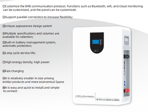 11000 cycli levensduur 51,2V LiFePO4 batterijpakket 2,5kWh - 15kWh capaciteit IP65 bescherming BMS AC wandmontage batterij - Product Image 2