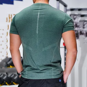 Gym T-shirt Men Spandex Sports Short Sleeve Slim Fit Running T Shirt Male Workout Tee Tops Summer Fitness Clothing