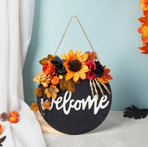 พวงหรีดประตูวันหยุดพร้อม<span class=keywords><strong>ป้าย</strong></span>ไม้ต้อนรับฮาโลวีนเสาตกแต่งรอบสำหรับตกแต่งประตูบ้านเครื่องประดับแขวน - Product Image 3