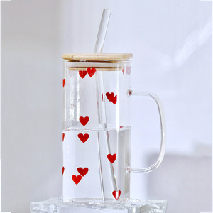 Vaso de Vidrio Cuadrado de Alta Calidad de 500 ml con Tapa para Bebidas Frías y Jugos, con Pajita para Beber - Product Image 2