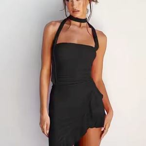 Vestido Casual Halter Sexy sin Mangas para Fiesta, Vestido de Verano con Volantes, Traje de Playa, Vestidos Cortos de Gasa - Product Image 3