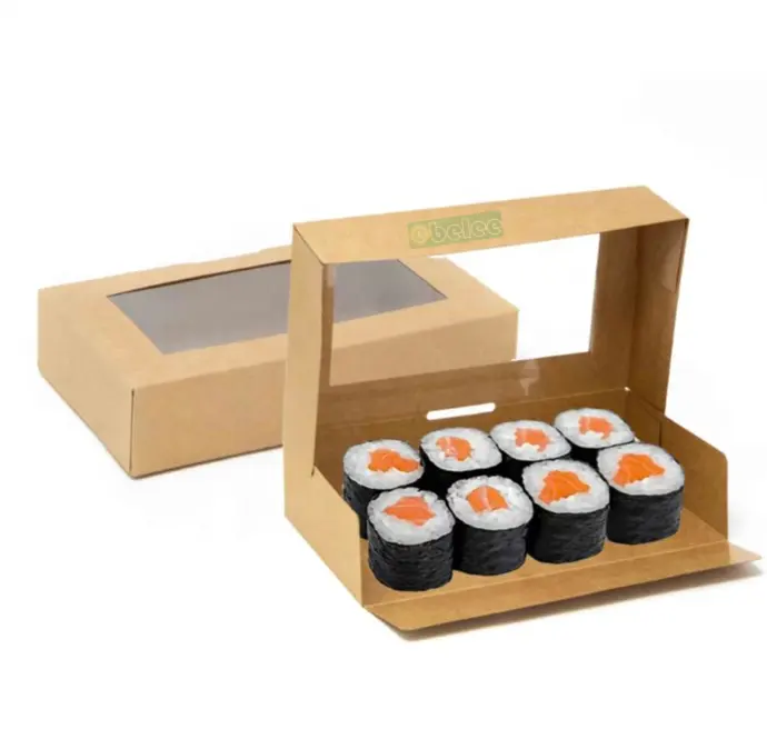 Paquete de embalaje de comida rápida, caja de papel para restaurante, Sushi, con ventana