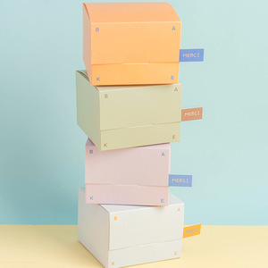 <b>Square</b> Rigid Gift Box With Orange Lid And Patterned Sides Recyclable Paperboard Offset Printed MERCI Label - Product Image 4