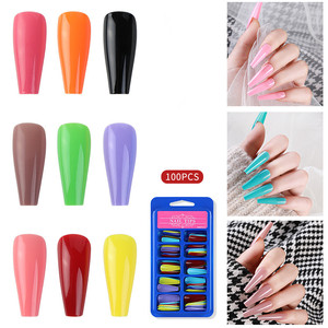 100 pièces de faux ongles à presser, couleurs assorties, style ballerine long, couverture complète, ongles artificiels - Product Image 2