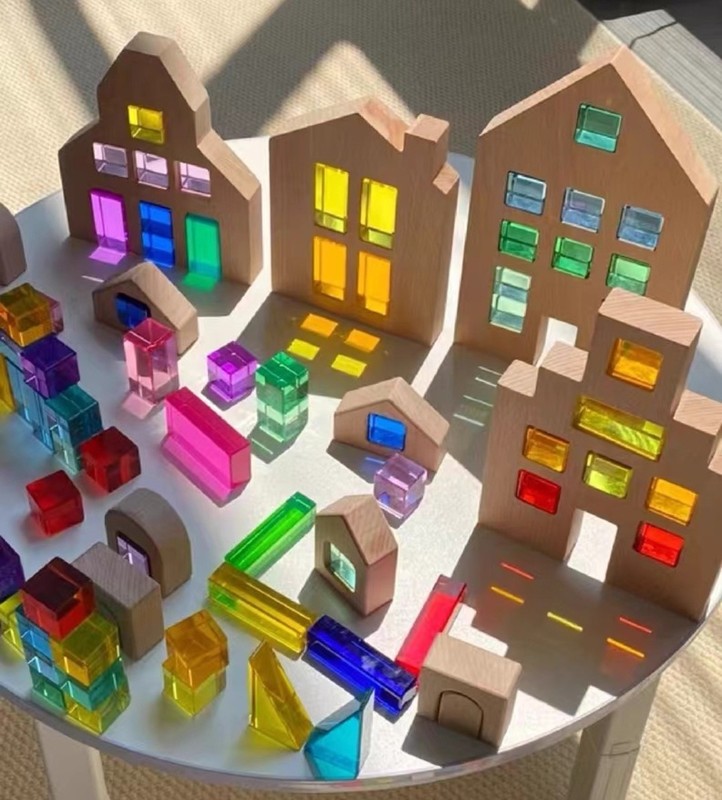 Kids Acrylic Building Blocks Wooden Style
