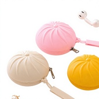 Étui en silicone pour écouteurs avec fermeture éclair, pochette ronde mignonne, sac de rangement, porte-monnaie, porte-clés pour écouteurs et bijoux