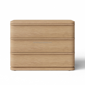 Ferly Modern Oak Storage <strong>Bed</strong> Side <strong>Table</strong> 3 Drawers <strong>Contemporary</strong> Style Nightstands for Bedroom Living Room Hall Bedroom Furniture - Product Image 2