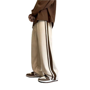 Gran oferta, pantalones de chándal <span class=keywords><strong>Cargo</strong></span> de pana para <span class=keywords><strong>hombre</strong></span>, logotipo personalizado, rayas blancas, cintura elástica lateral, pantalones para correr, pantalones de chándal informales de pierna ancha - Product Image 4