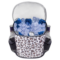 Sac à dos isotherme portable à double bandoulière motif léopard pour vin rouge, avec pochette de refroidissement instantané et compartiment pour ordinateur portable
