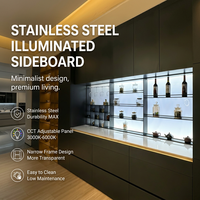 Meuble de cuisine moderne intelligent et lumineux en acier inoxydable, unité de rangement modulaire avec système d'éclairage CCT réglable, fixation murale