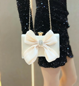 Borse da Sera in Poliestere con Strass per Donna, Pochette Bianca Scintillante con Fiocco in Cristallo, <span class=keywords><strong>Borsa</strong></span> di Lusso con Chiusura Magnetica - Product Image 6