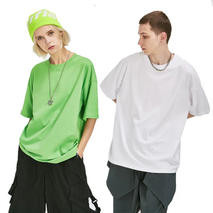 Camiseta de manga corta de algodón orgánico en blanco liso de calle personalizada camisetas de gran tamaño vintage con estampado de contraste de color y hombros - Product Image 2