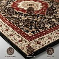 Moderner Orientalischer Medaillon-Rechteck-Teppich Luxuriöser Rot-Schwarzer Verzierter Blumenbedruckter Polyester Rutschfester Heim-Bodenteppich Anpassbar