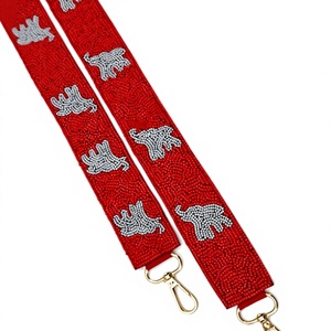 Vintage Eco-friendly <b>Red</b> Beaded Elephant Pattern Strap Fashionable <b>Handbag</b> Accessory with Gold Hooks - Product Image 1