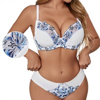 Set Bra dan Panty Wanita Ukuran Besar Elegan Bordir Bunga Renda Set Pakaian Dalam Harian Bahan Mesh Transparan ODM