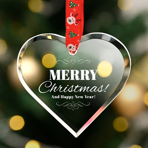 Décoration en cristal d'ornement de Noël en forme de coeur noble avec ruban rouge Joyeux Noël et voeux de bonne année - Product Image 1