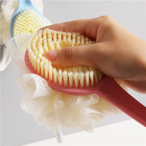 Double-sided, long-handled, soft-bristled bath brush for exfoliation, back <b>scrubbing</b>, <b>body</b> massage, and skin cleansing a - Product Image 2