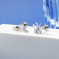 Anting-anting labret kupu-kupu bunga zircon putih geometris imut berbahan titanium ulir 16g 18g perhiasan tindik labret