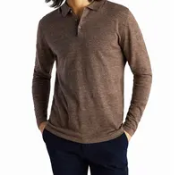 [משלוח מדגם] OEM מותאם אישית רקום לוגו גברים של סרוג פולו T חולצה מקרית רגיל צבע ארוך שרוול פולו חולצה גברים