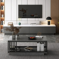 Meuble TV et table basse en bois, style minimaliste moderne, pour petit appartement, design de luxe léger, à poser au sol