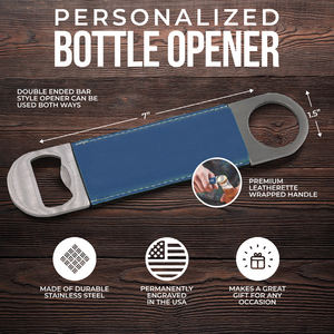 Décapsuleur de bouteille de bière en acier inoxydable personnalisé avec gravure laser sur cuir PU, cuir synthétique laserable, pour cadeau de mariage - Product Image 5